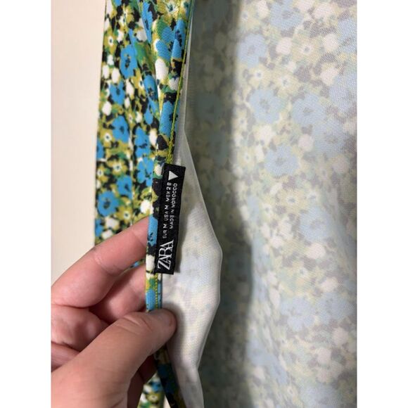 Zara Dress Women's sz Medium Green Blue Floral Open Back Scarf Blogger Favorite - Picture 4 of 5